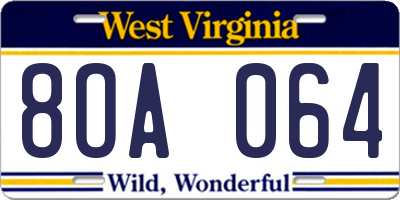 WV license plate 8OA064