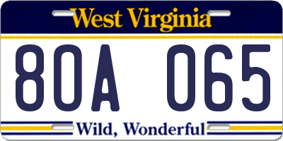 WV license plate 8OA065