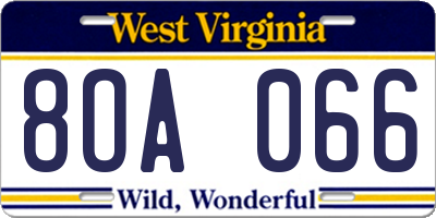 WV license plate 8OA066