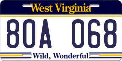 WV license plate 8OA068