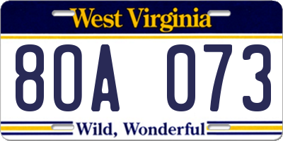WV license plate 8OA073