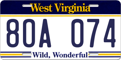 WV license plate 8OA074