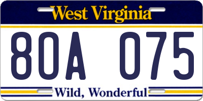 WV license plate 8OA075