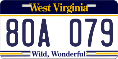 WV license plate 8OA079