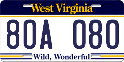 WV license plate 8OA080