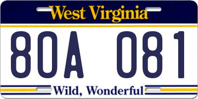 WV license plate 8OA081