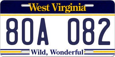 WV license plate 8OA082