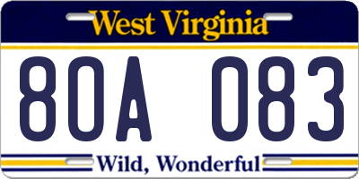 WV license plate 8OA083