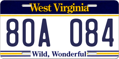 WV license plate 8OA084