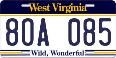 WV license plate 8OA085