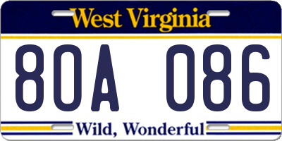 WV license plate 8OA086