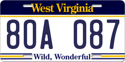 WV license plate 8OA087