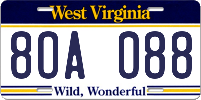 WV license plate 8OA088