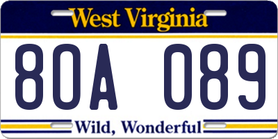WV license plate 8OA089