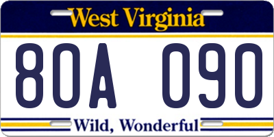 WV license plate 8OA090
