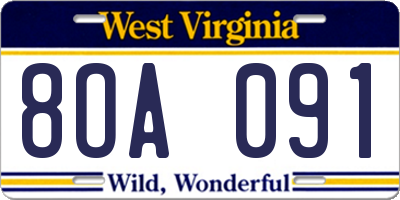 WV license plate 8OA091