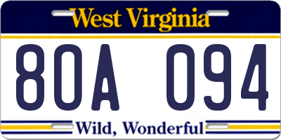 WV license plate 8OA094