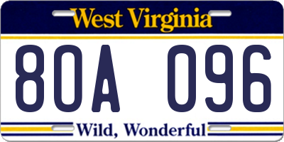 WV license plate 8OA096