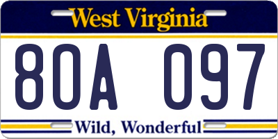 WV license plate 8OA097