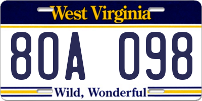 WV license plate 8OA098