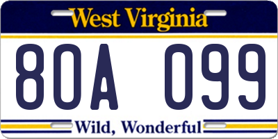 WV license plate 8OA099