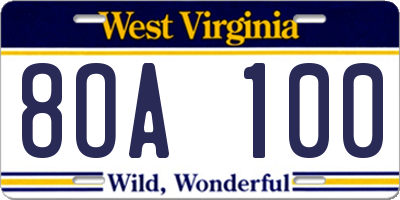WV license plate 8OA100