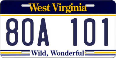 WV license plate 8OA101