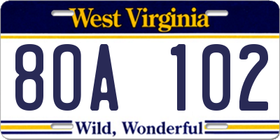 WV license plate 8OA102