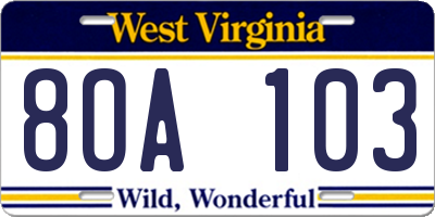 WV license plate 8OA103
