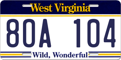 WV license plate 8OA104