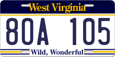 WV license plate 8OA105