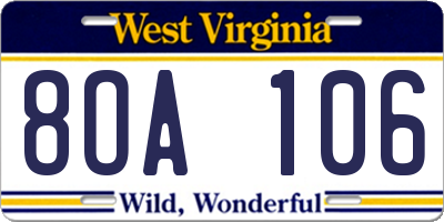 WV license plate 8OA106