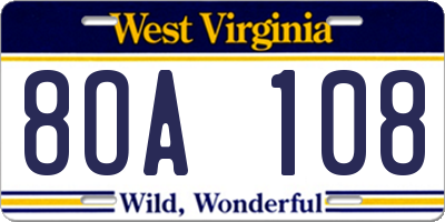 WV license plate 8OA108