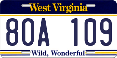 WV license plate 8OA109