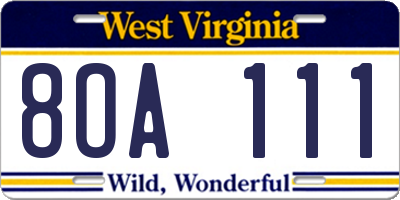 WV license plate 8OA111