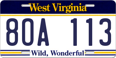 WV license plate 8OA113