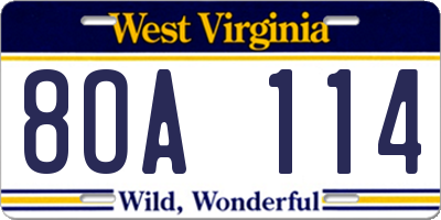WV license plate 8OA114