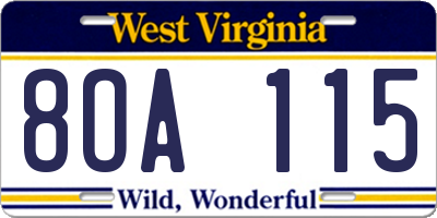 WV license plate 8OA115