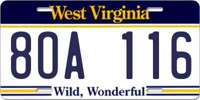 WV license plate 8OA116