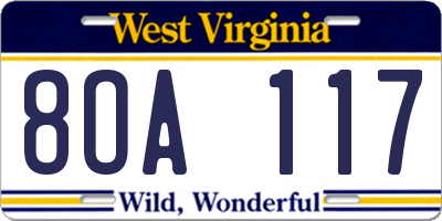 WV license plate 8OA117