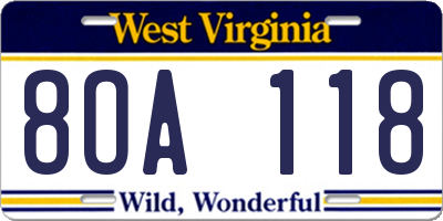 WV license plate 8OA118