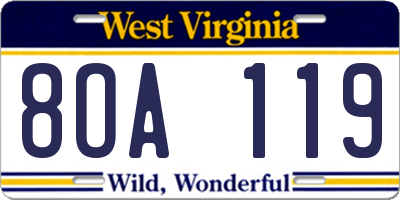 WV license plate 8OA119