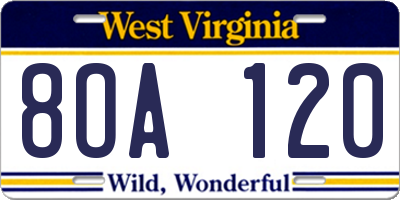 WV license plate 8OA120