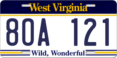 WV license plate 8OA121