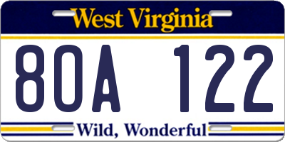 WV license plate 8OA122