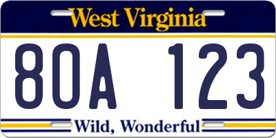 WV license plate 8OA123