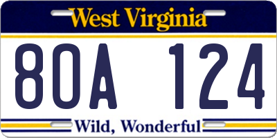 WV license plate 8OA124