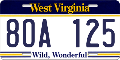 WV license plate 8OA125