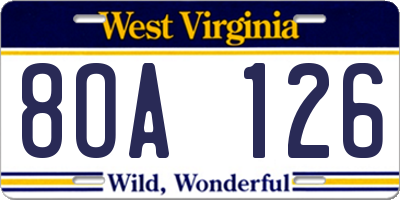 WV license plate 8OA126
