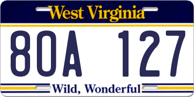 WV license plate 8OA127